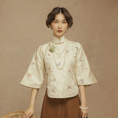 红馆旗袍2025春夏高端宋锦云锦马面裙套装上衣高贵的新中式国风上衣惊蝶起 白色 S