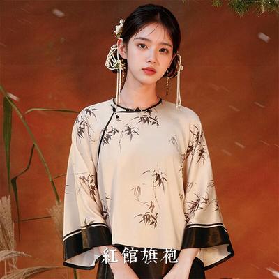 红馆旗袍2025春新款一片式平裁古法全开襟倒大袖新中式上衣国风新中式清风 白色 S