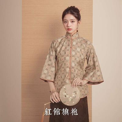 红馆旗袍红馆真丝高端宋锦国风新中式对襟复古倒大袖配马面裙上衣如玉瑾 黄色 S