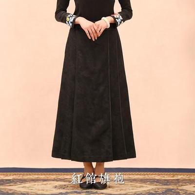 红馆旗袍高端真丝手工马面裙国风搭配长裙大摆裙马面裙真丝遮肚子遮肉卷愁 黑色 S