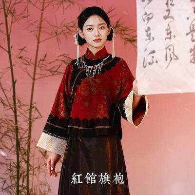 红馆旗袍2025春夏新款高端宋锦香云纱喜庆新娘国风新中式复古小上衣应韶年 红色 S